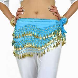    AQY 158 coins Acid Blue Chiffon Belly Dancing Skirt: Beauty