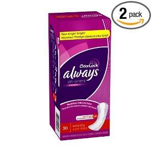  Always Extra Long Plus with Odor Lock Dri liners, 30 Count 
