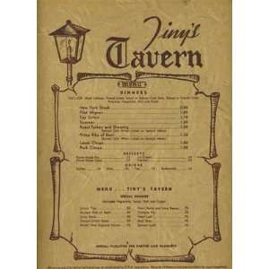  Tinys Tavern Menu Steak House 1940s OPA Pricing 