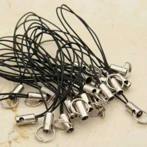   Silver Black Lanyards Cell Phone Charm Bead Findings
