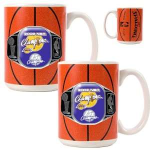 Angeles Lakers NBA 2pc 15oz GameBall Ceramic Mug Set 09 Finals Champ 