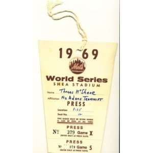 1969 World Series Official Press Pass~mets Vs Orioles:  