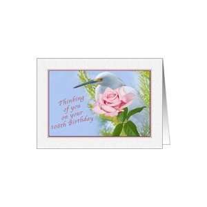  Birthday, 108th, Snowy Egret and Pink Rose Card: Toys 