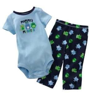 Carters Boys 2 piece Short Sleeve Cotton Knit Mommys Little Monster 