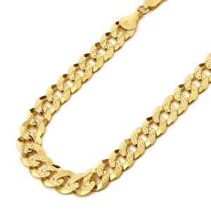 14K Yellow Gold 10.1mm Concave Yellow Pave Curb Chain Necklace with 