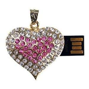 8GB Heart Shape U Disk USB Flash Memory Drive with Rhinestone (Golden)