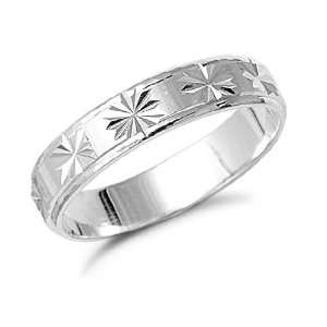  Sterling Silver Diamond Cut Wedding Band Ring, 9: Jewelry