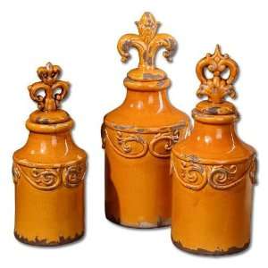  UT19123   Goldenrod Finish Ceramic Containers   Set of 