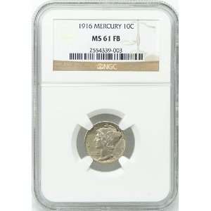  1916 P MS61 FB Mercury Silver Dime Graded by NGC Full Bell 