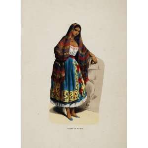   Woman Mexico Folk Dress Shawl   Hand Colored Print: Home & Kitchen