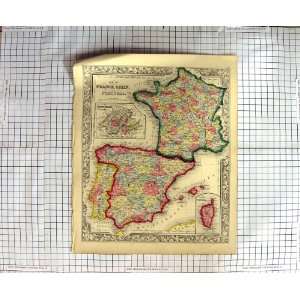  ANTIQUE MAP FRANCE SPAIN PORTUGAL CORSICA MAJORCA: Home 