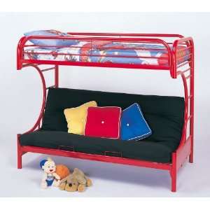  Twin Full Size Futon Metal Bunk Bed with C Style in Red 