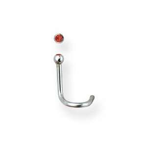  18 Gauge Stainless Steel Nose Hook with Red CZ Gem 