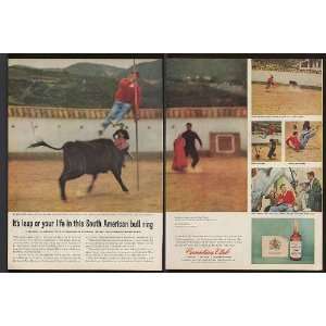  1959 Canadian Club Whisky Bull Fighting 2 Page Print Ad 