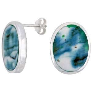  Sterling Silver Oval Post Shell Earrings, w/ Blue Green 