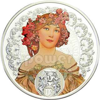 VIRGO Horoscope Zodiac Mucha Silver Coin 1$ Niue Island 2011  