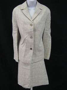 LAUREL Beige Linen Jacket Blazer Skirt Suit Sz 40 38  