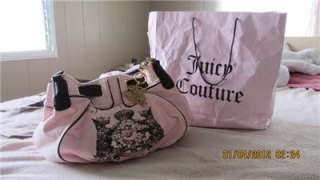 NEW JUICY COUTURE PINK VELOUR SCOTTIE EMBROIDERY MEDIUM BAG  