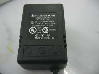 Sino American A30980 9VDC 800mA AC Adapter  