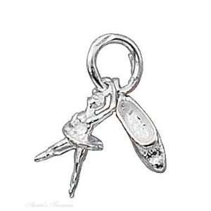  Sterling Silver 3D Dancing Ballerina And Pointe Shoe Charm 