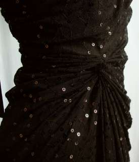 Tadashi Shoji One Shoulder Ruched Mesh Sequin Dress XS Black #2842 