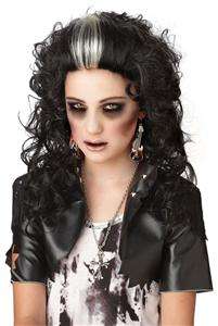 Girls Rocked Out Zombie Black Wig With White Streak Halloween Costume 