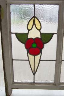 Antique Stained Glass Window 6 color Fancy Ruby Daisies  