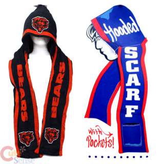 NFL Chicago Bears Hooded Knit Scarf w/Pocket :Beanie & Scarf All in 