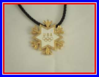 Olympic Black Rope Necklace  USA Snowflake/Rhinesto  