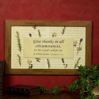 Pressed Flower Framed Art Bible Scripture Verse GIve Thanks in all 