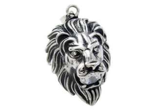 Mens Silver Lion King CZ Stainless Steel Pendant + Chain Necklace 