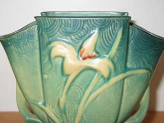 Roseville Zephyr Lily Green Fan Vase 206 7 Art Pottery  