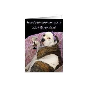    Happy 21st Birthday Old English Bulldogge Card: Toys & Games