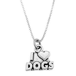  Sterling Silver One Sided I Love Dogs Necklace Jewelry