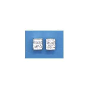  Sterling Silver Post Stud Earrings, 7x8mm Square Channel 