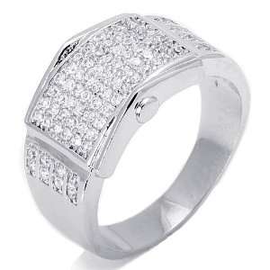    Mens Silver Plated Hip Hop Style Micro Pave CZ Ring: Jewelry