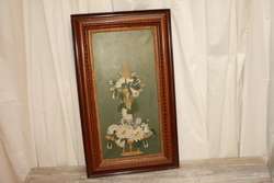 Antique Victorian Oil Painting Flowers Tiered Fountain Water Lilies 