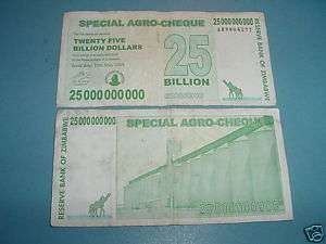 Zimbabwe Currency 25 Billion Dollar Note Agro  