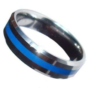  Tungsten Brotherhood BandTM Blue Line Ring: Jewelry