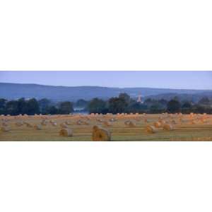  Early Morning Light and Mist on a Field of Straw Bales 
