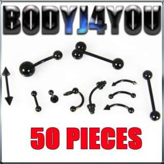 WOW MIX LOT 50 14G 16G BLACK LABRET CURVE BELLY BARBELL  