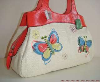   LEXI BUTTERFLY STRAW LRG SATCHEL CORAL GREEN BLUE PATENT 16584  