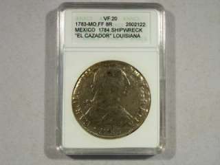 1783 Mo,FF MEXICO 8 REALES SILVER COIN FROM EL CAZADOR SHIPWRECK ANACS 