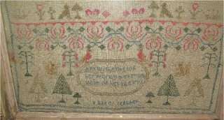 Antique American hand stitched silk & linen needlework sampler 1796