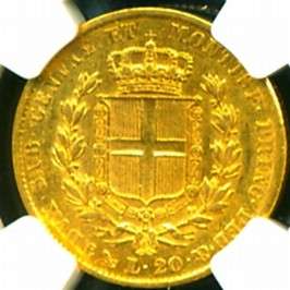 1840 P SARDINIA ITALY GOLD COIN 20 LIRE * NGC VERY RARE  