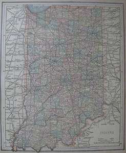 1892 Vintage Map of INDIANA IN Beautiful COLOR  