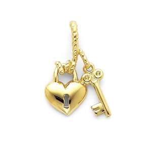  14k Gold Polished Heart & Key Slide: Jewelry