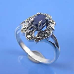 06 grams 925 Sterling Silver Natural Marcasite & Blue Sapphire Fancy 