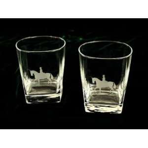  Glass 14 oz. Square Dressage Rider Set of 4: Sports 