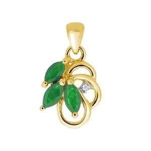  9ct Yellow Gold Emerald & Diamond Pendant: Jewelry